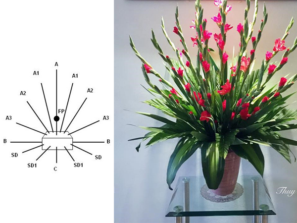 Cắm hoa để bàn kiểu rẻ quạt
